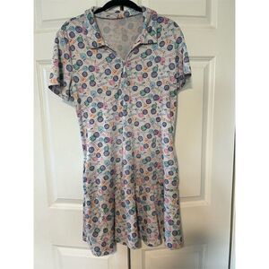 Women's Polo Collar Dress S Multicolor Golf Ball Print Casual
